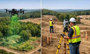 Drone lidar vs traditional survey - ALTA SURVEY Virginia Drone LiDAR surveying compared with a traditional land survey using a total station on a land development site