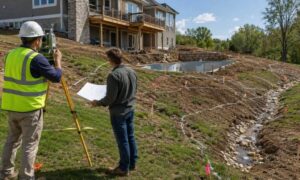 Topographic survey for sloped construction site - ALTA SURVEY Virginia Surveyor mapping elevation changes on a sloped residential construction site to support grading, drainage, and site planning