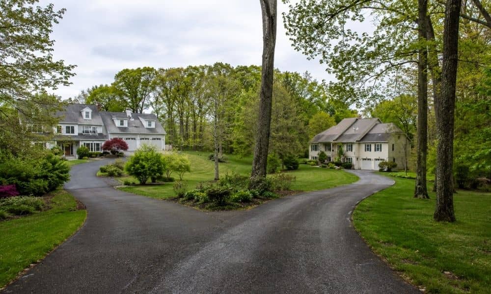 Shared driveway surveyed by a land survey company before a home sale