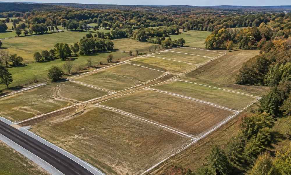 Aerial view of land parcels being divided for future residential development in Virginia